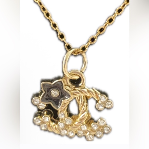 AUTHENTIC Stamped CHANEL Gold and Black Enamel Charm with Crystal Accents - Picture 1 of 4